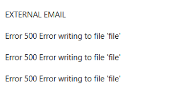 Error 500 error writing to file "file" message